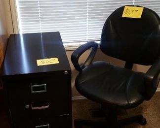 Office chair: $15.00 and 2 drawer filing cabinet: $20.00, Also taupe 4 drawer filing cabinet: $20.00