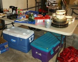 Coleman cooler, dish set, lots of misc.