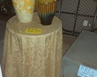 Small table w/tablecloth $10.00; fireproof safe, locked for FREE. Unable to open, supposed to be empty....