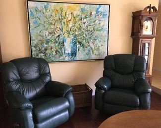 LaZBoy Leather Recliners in a deep teal green. 
