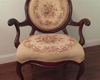 Lovely Needlepoint Queen Anne Chair.