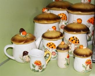 Mushroom Canister set, tea pot, creamer and sugar