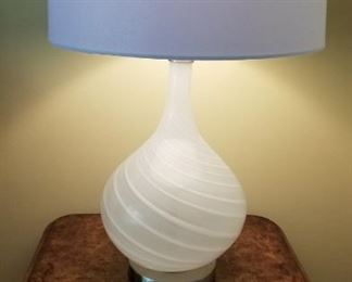 Table Lamp White Swirl Glass Pair