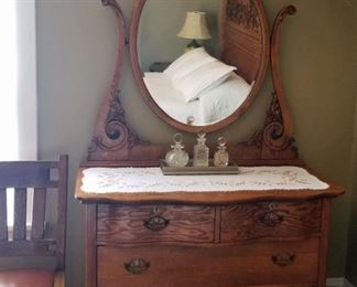 Antique Oak Dresser and Mirror