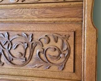 Beautiful Carved Oak Bed Headboard Detail