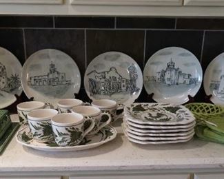 Los Compadres San Antonio Missions National Historical Park ceramic chargers and Cooley Collection toile dishes