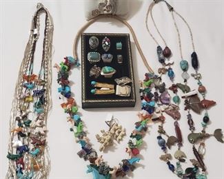 Native American and sterling jewelry. Some gold.