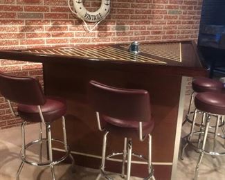 Amazing Mahogany custom-made bar with stools and overhead section