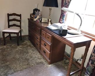 Lots of furniture in this house--maple chest and student desk by Sumpter Cabinet shown here with single chair.