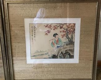 Wonderful collection of Asian-themed decor--framed prints, table-top decor and figurines and furniture.