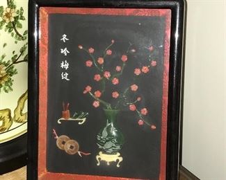 Shadow box style Asian wall or tabletop decor with stand.