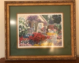 Framed print, "Fence Garden I" by J. Askins, signed and numbered.