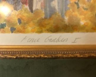 Framed print, "Fence Garden I" by J. Askins, signed and numbered.