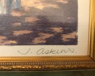 Framed print, "Fence Garden I" by J. Askins, signed and numbered.