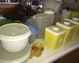 Kitchen full of great items--dinnerware, flatware, bowls, serving pieces, utensils, glassware, and small appliances.