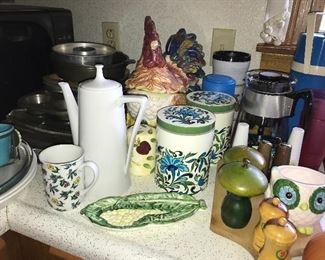Kitchen full of great items--dinnerware, flatware, bowls, serving pieces, utensils, glassware, and small appliances.