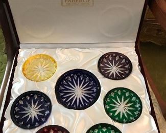 Stunning new-in-box wine coaster set, Faberge.