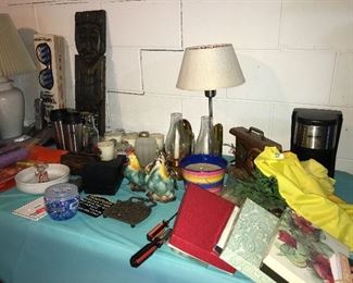 Tables of decor and household items.