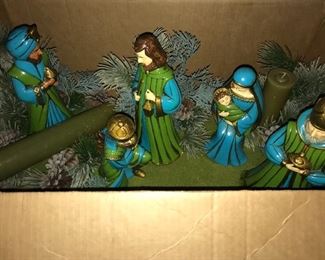 Vintage (Japan) blue and green Nativity set.