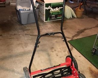 Manual lawnmower.