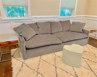 West Elm sofa and heart shaped ottoman