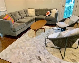 Arhaus "Flanders" sectional sofa and West Elm coffee table and herringbone rug