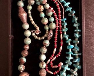 Turquoise and coral necklaces
