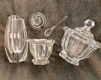 Baccarat bud vase, honey pot, and sugar/candy bowl