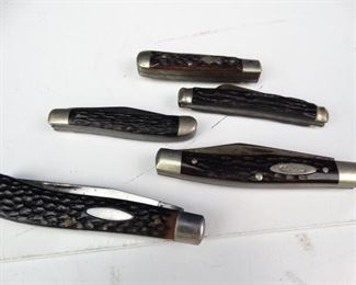 5 Assorted Bone Style Vintage Pocket Folding Knives