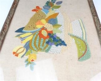 Intricate, Framed Yarn Fabric Still Life Art