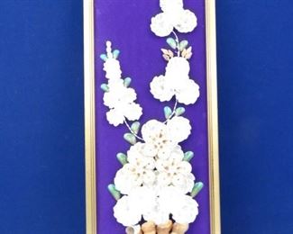 Tall Framed, Decorative, Shell Designed Art Piece