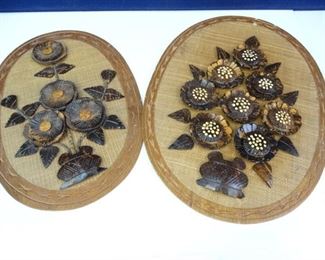 Ornate Carved Wood Flower Wall Hangs