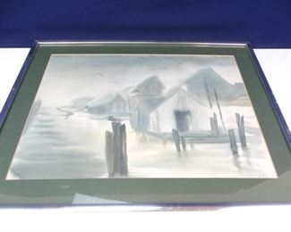 Watercolor Seascape Scene in Reflective Metal