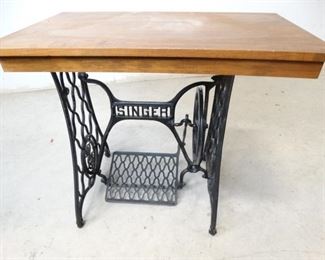 Antique Singer Iron Table Stand with Wood Topper
