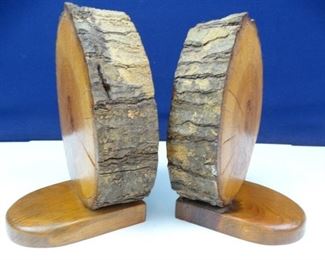 Thick, Rustic Wooden Log Book End Set