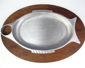 Gladmark Brand Wood Metal Fish Serving Dish