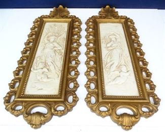 Pair of Vintage Angel with Cherub Wall Hangs
