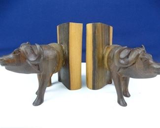 Solid Wood Water Buffalo Book End Set