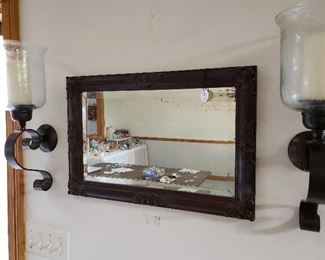 Antique framed mirror and candle sconces 