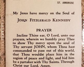 Vintage JFK prayer card
