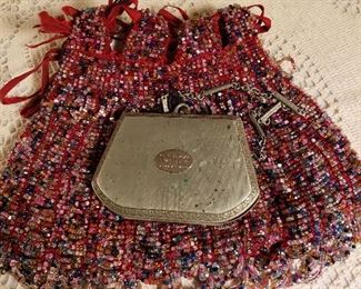 Antique beaded purse and small steel dance purse