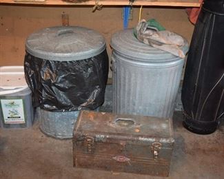 Trash Cans & Tool Box