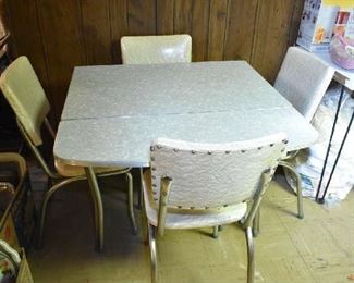 DROP LEAF TABLE, VINTAGE CHAIRS