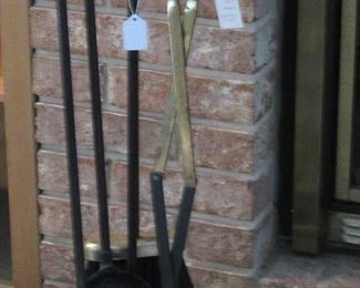 Brass and iron fireplace tool set