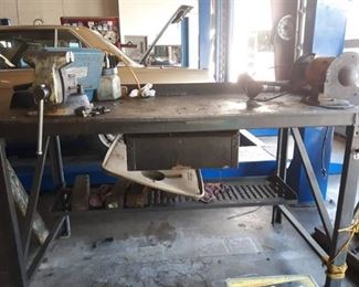 Metal Workbench with Vice and Grinder