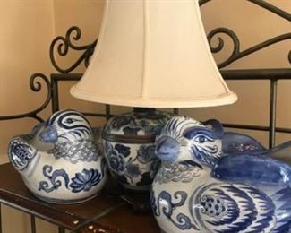 Asian Inspired Lamp and Bird Cachepots