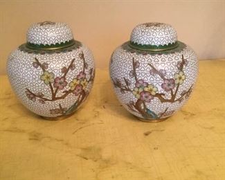 Asian Metal Enamel Pots Pair
