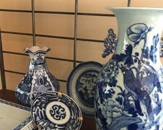 Blue and White Asian Decorative Pieces