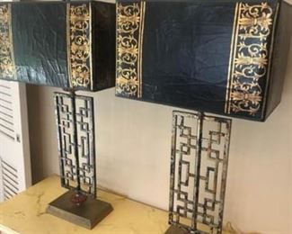 Pair of Asian Inspired Black Shade Lamps