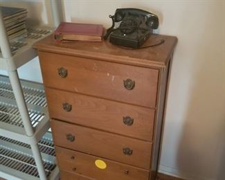 Dresser.  Vintage Phone.  Records.